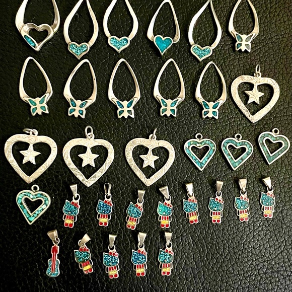 Lot of sterling silver Mexican turquoise pendants - Picture 8 of 11